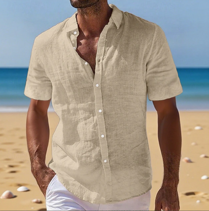 Classic Flowy Button Down Shirt for Men with Short Sleeve