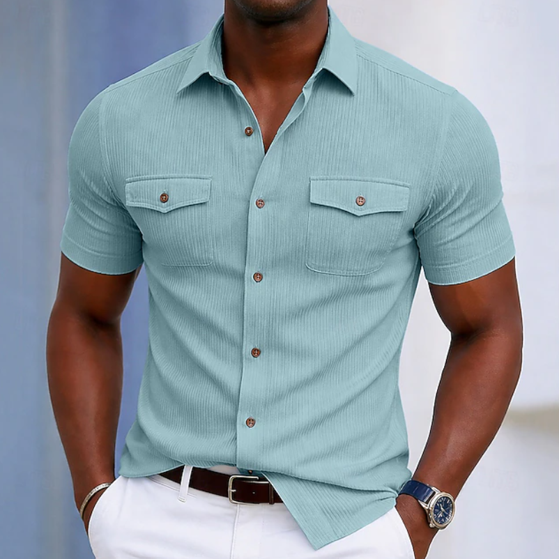 Comfortable Button Down Shirt for Men with Short Sleeve Pocket Pockets