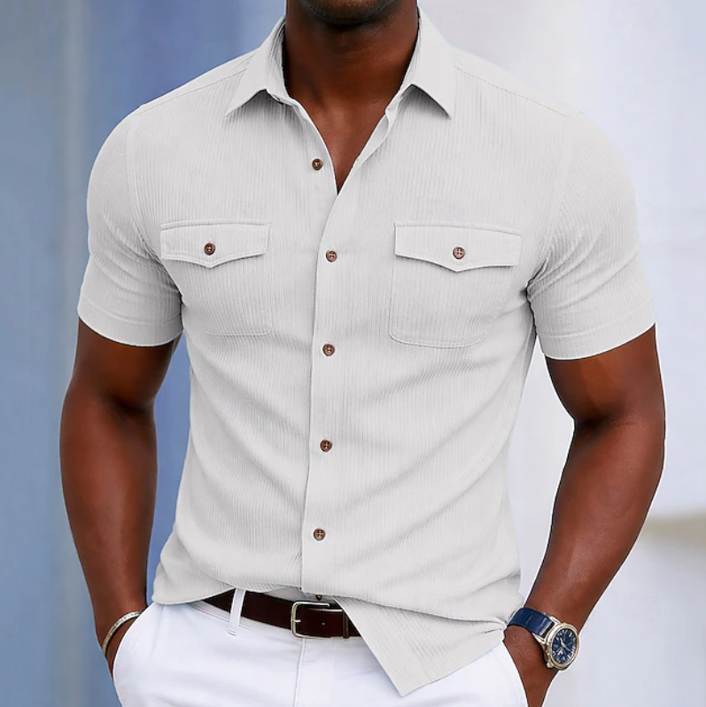 Comfortable Button Down Shirt for Men with Short Sleeve Pocket Pockets