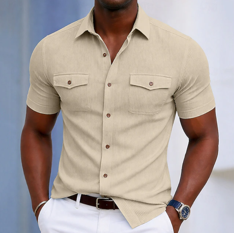 Comfortable Button Down Shirt for Men with Short Sleeve Pocket Pockets