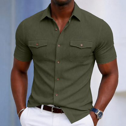 Comfortable Button Down Shirt for Men with Short Sleeve Pocket Pockets