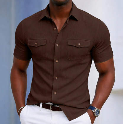 Comfortable Button Down Shirt for Men with Short Sleeve Pocket Pockets