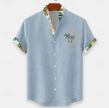 Stylish Button Down Shirt for Men with Short Sleeve Contrast Trim