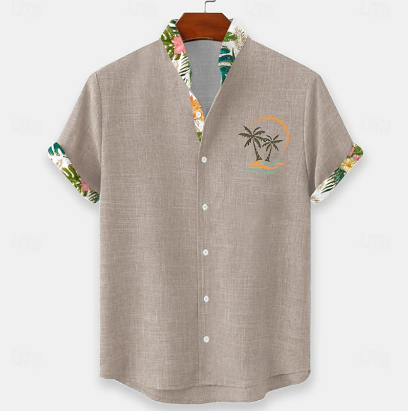 Stylish Button Down Shirt for Men with Short Sleeve Contrast Trim