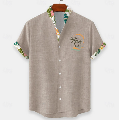 Stylish Button Down Shirt for Men with Short Sleeve Contrast Trim