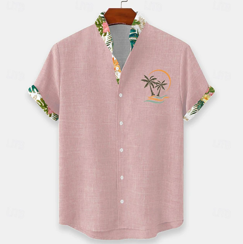 Stylish Button Down Shirt for Men with Short Sleeve Contrast Trim