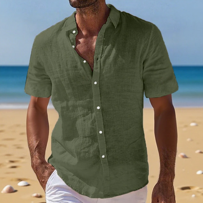 Classic Flowy Button Down Shirt for Men with Short Sleeve
