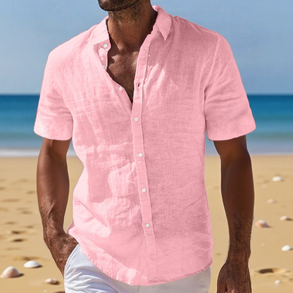 Classic Flowy Button Down Shirt for Men with Short Sleeve