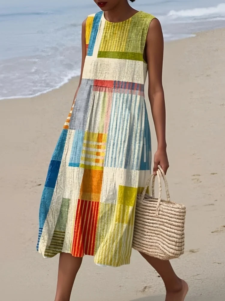 Effortless Geometric Midi Dress for Women with Sleeveless Casual Style