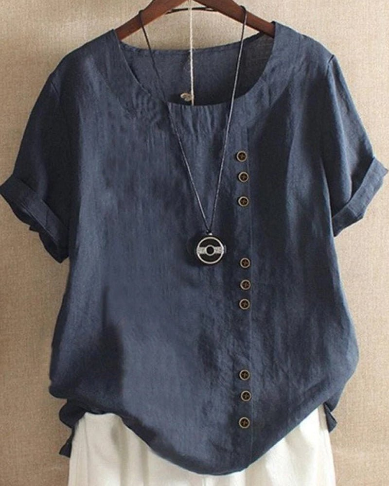 Effortless Linen Blouses for Women with Button Placket Short Sleeve Relaxed Style