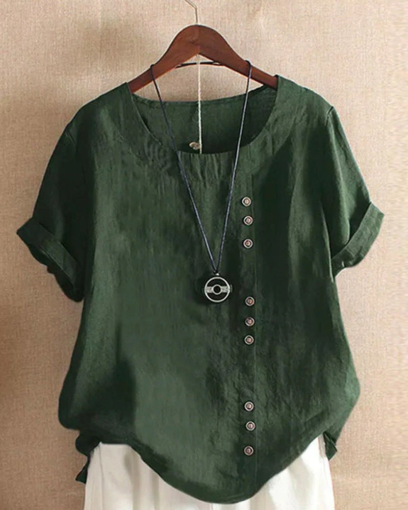 Effortless Linen Blouses for Women with Button Placket Short Sleeve Relaxed Style