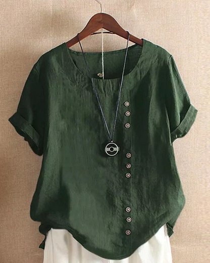 Effortless Linen Blouses for Women with Button Placket Short Sleeve Relaxed Style