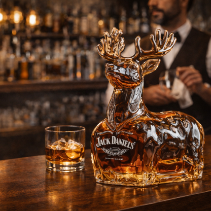 Stylish Whisky Decanter Bottle Gift Set with Reindeer Design