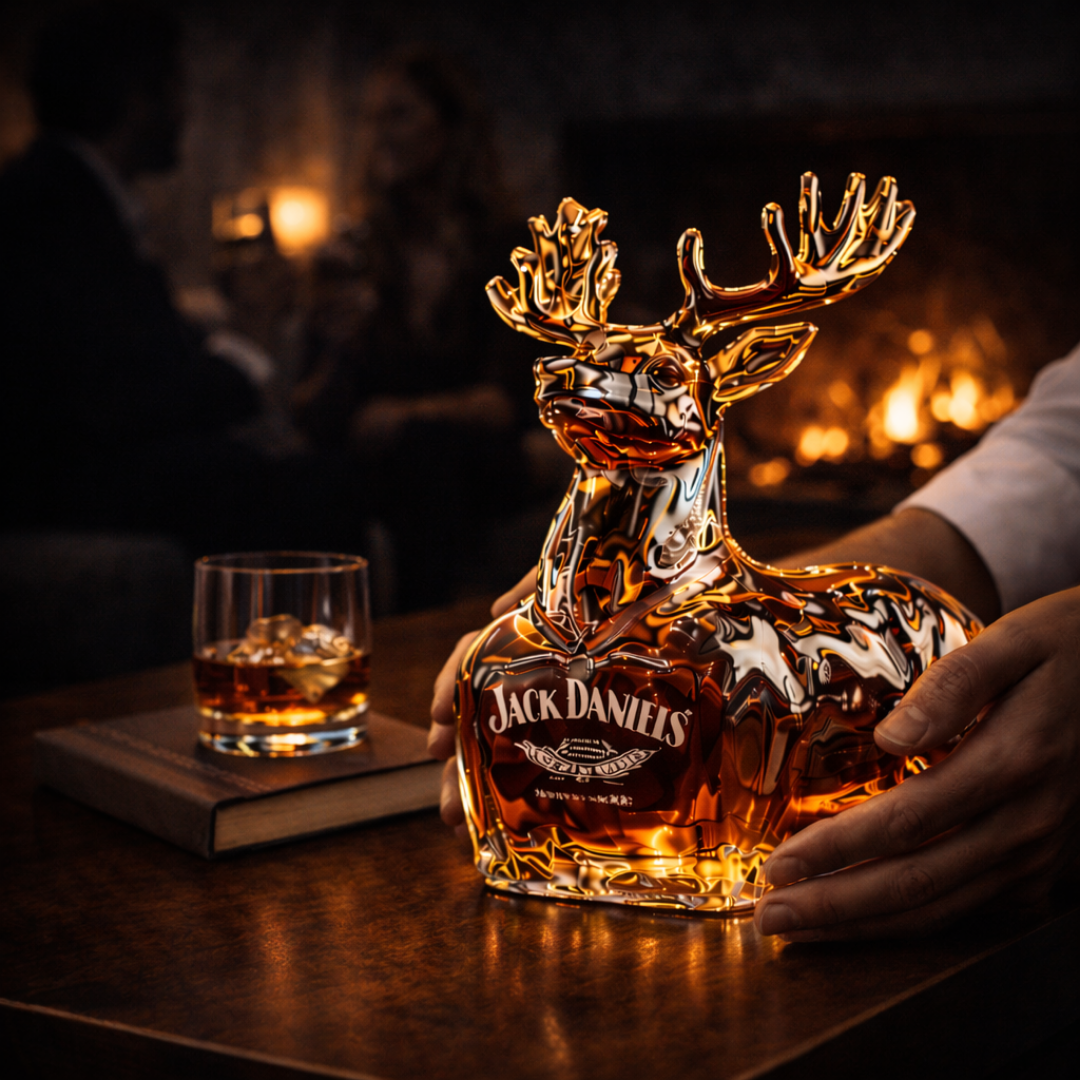 Stylish Whisky Decanter Bottle Gift Set with Reindeer Design