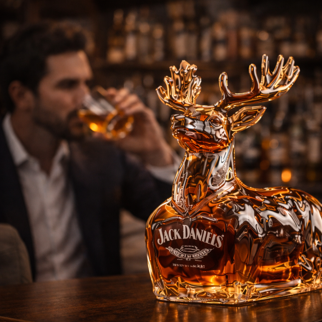Stylish Whisky Decanter Bottle Gift Set with Reindeer Design