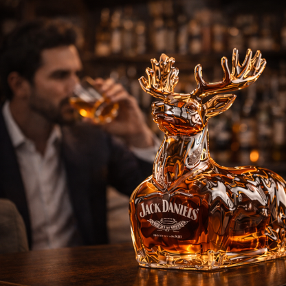 Stylish Whisky Decanter Bottle Gift Set with Reindeer Design