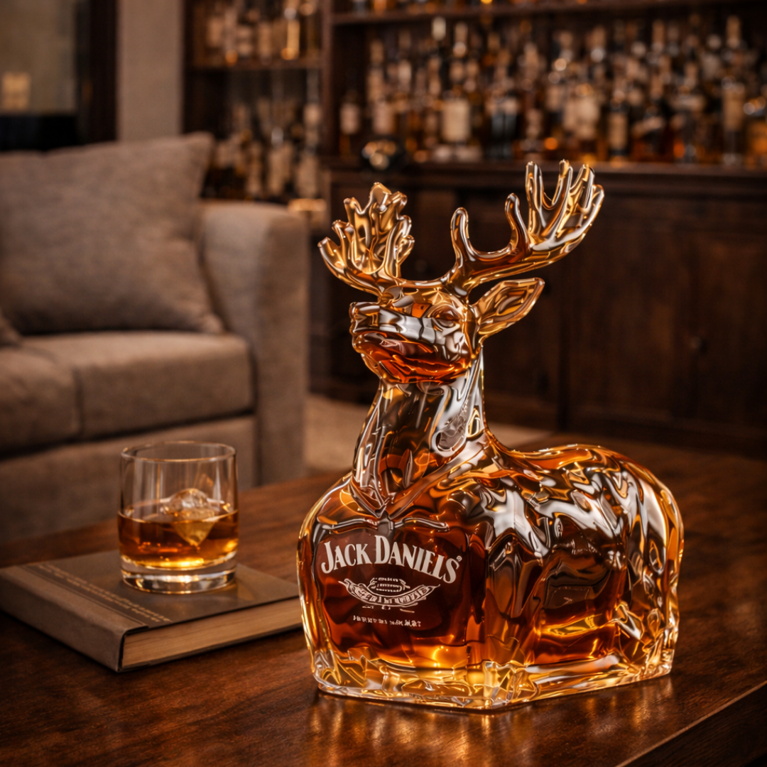 Stylish Whisky Decanter Bottle Gift Set with Reindeer Design