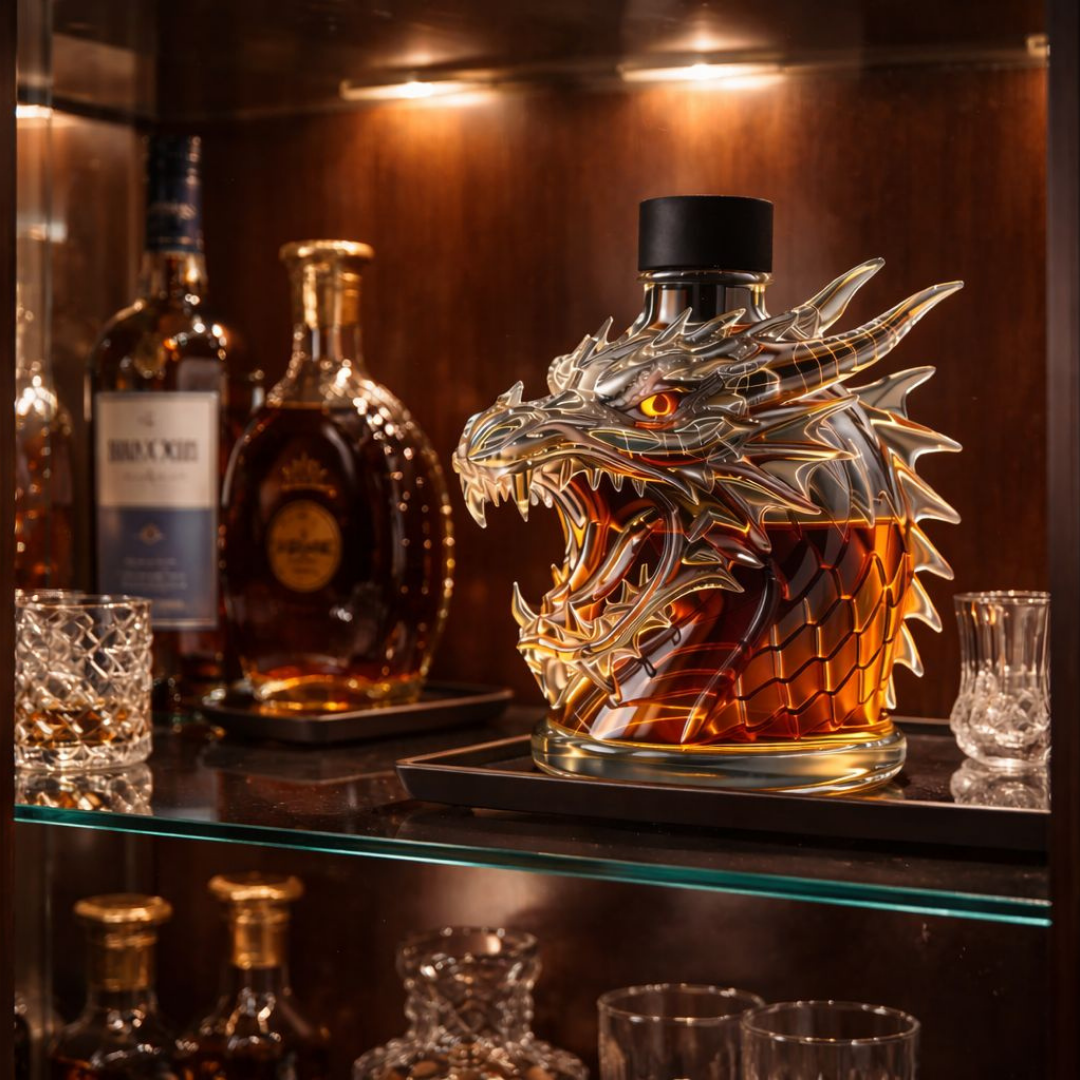 Stylish Whisky Decanter Bottle Gift Set with Dragon Design