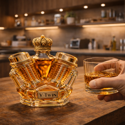 Stylish Whisky Decanter Bottle Gift Set with V Twin Design
