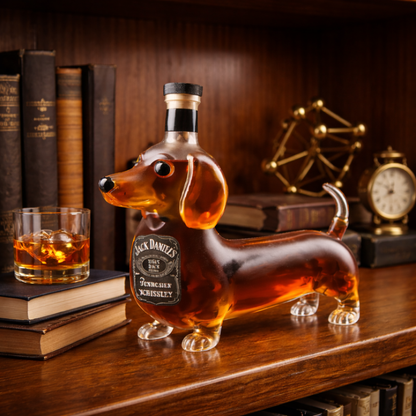 Stylish Whisky Decanter Bottle Gift Set with Dachshund Design