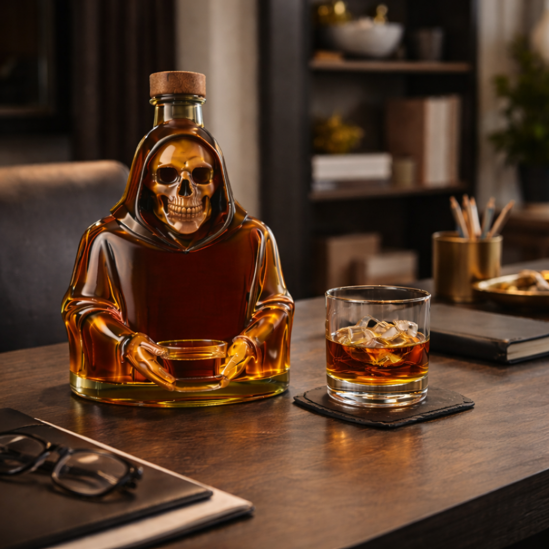 Stylish Whisky Decanter Bottle Gift Set with Death Design