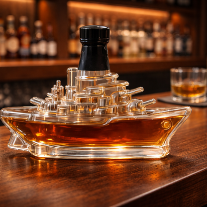 Stylish Whisky Decanter Bottle Gift Set with Marine Ship Design
