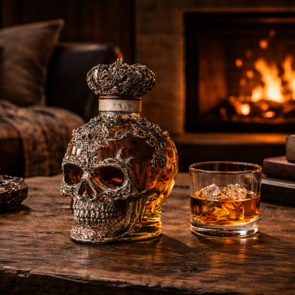 Stylish Whisky Decanter Bottle Gift Set with Skulls Design