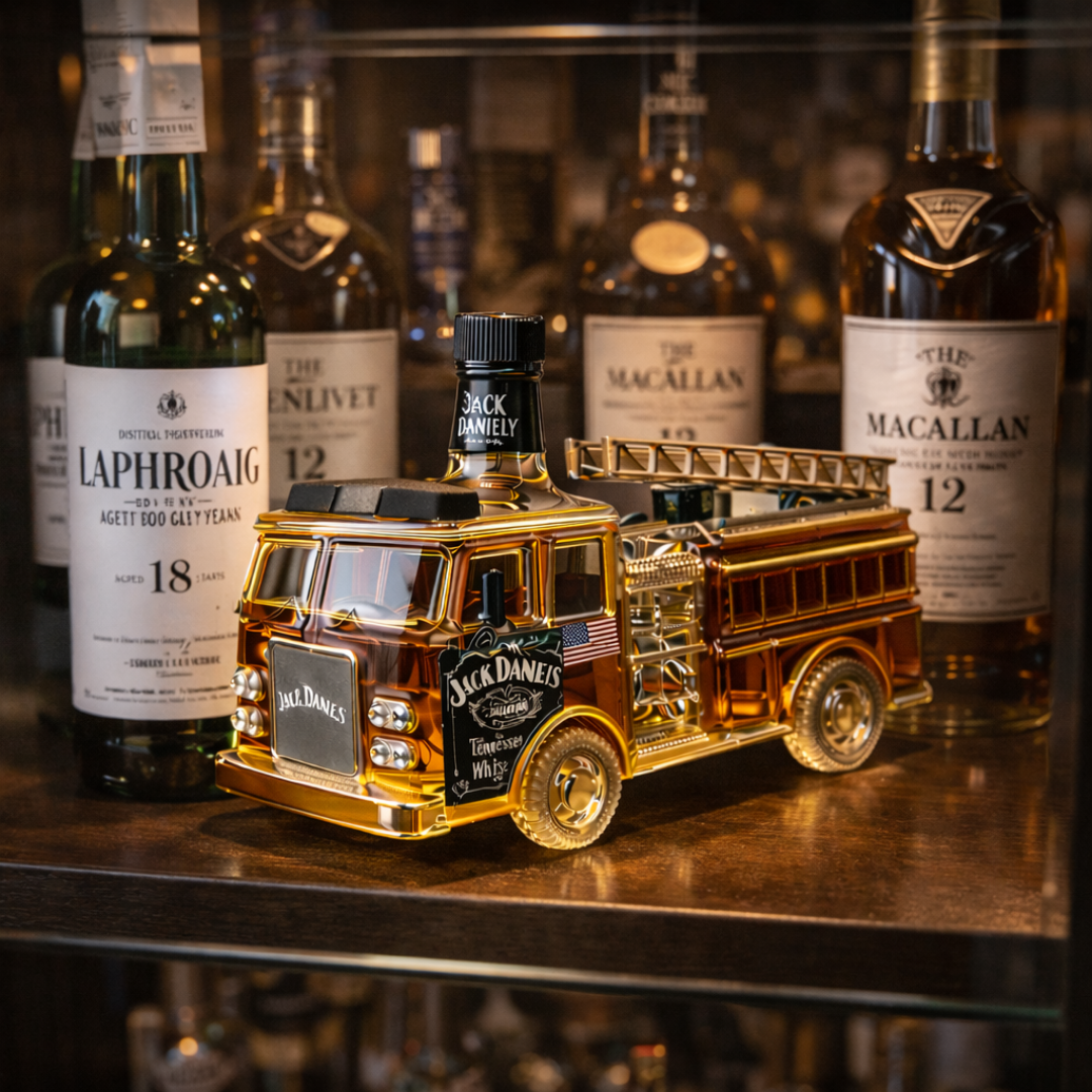 Stylish Whisky Decanter Bottle Gift Set with Firefighter Design