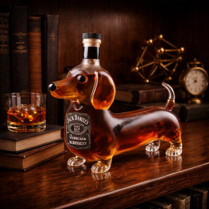 Stylish Whisky Decanter Bottle Gift Set with Dachshund Design