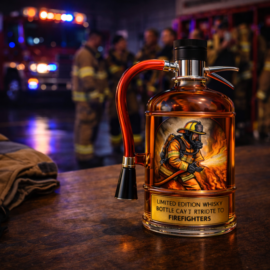 Stylish Whisky Decanter Bottle Gift Set with Fire Extinguisher Design