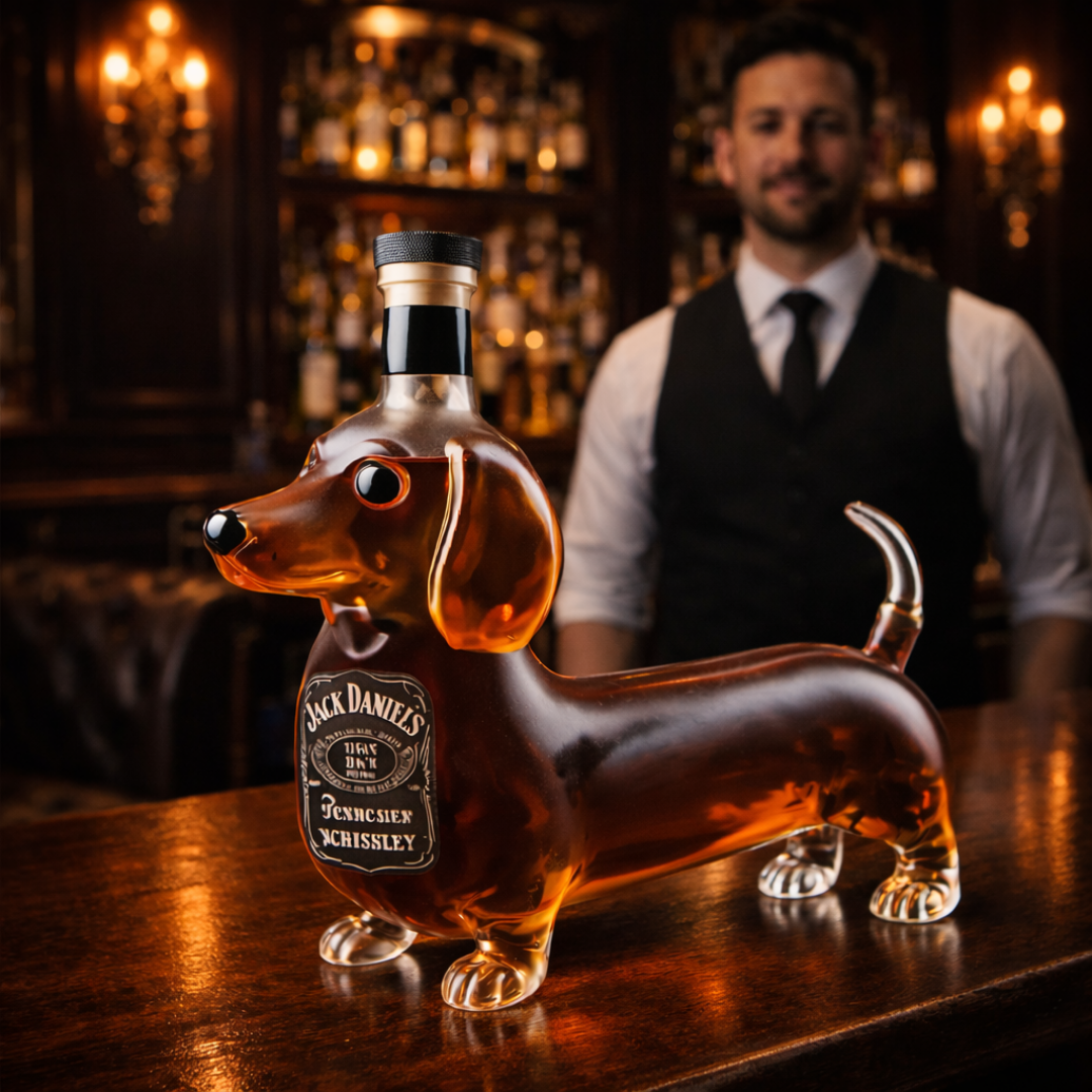Stylish Whisky Decanter Bottle Gift Set with Dachshund Design