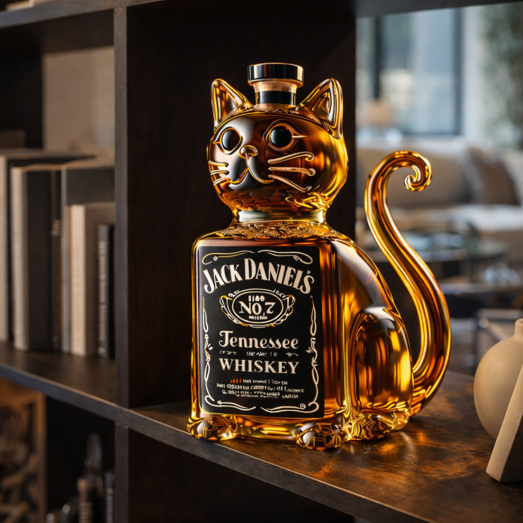 Stylish Whisky Decanter Bottle Gift Set with Cat Design