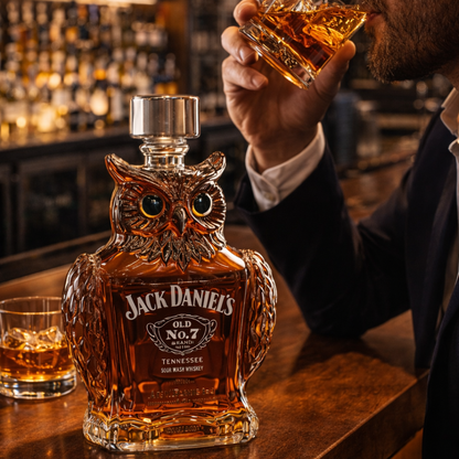 Stylish Whisky Decanter Bottle Gift Set with Owl Design