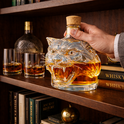 Stylish Whisky Decanter Bottle Gift Set with Tiger Design