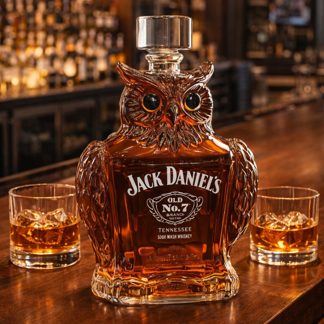 Stylish Whisky Decanter Bottle Gift Set with Owl Design