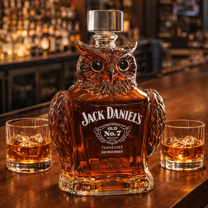 Stylish Whisky Decanter Bottle Gift Set with Owl Design