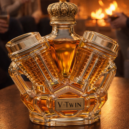 Stylish Whisky Decanter Bottle Gift Set with V Twin Design