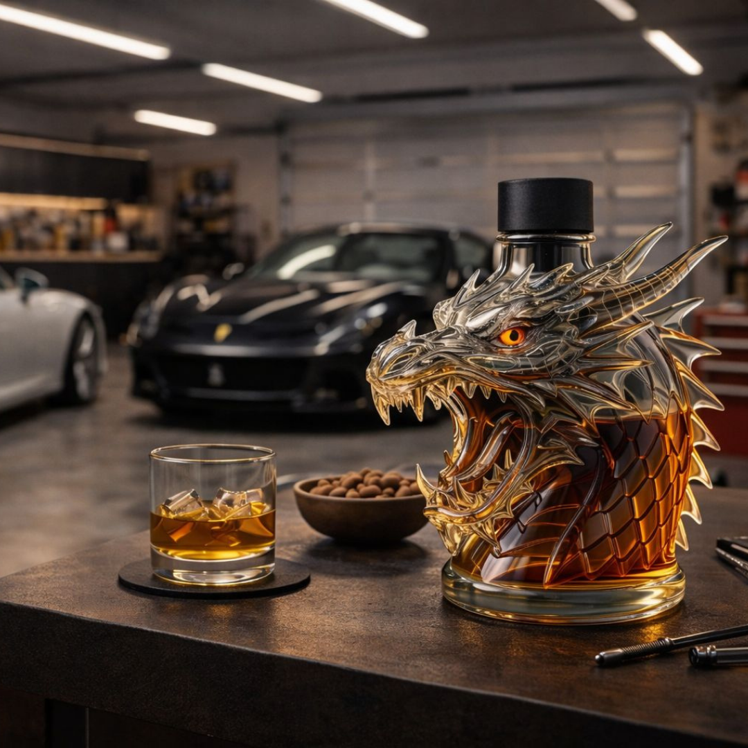 Stylish Whisky Decanter Bottle Gift Set with Dragon Design