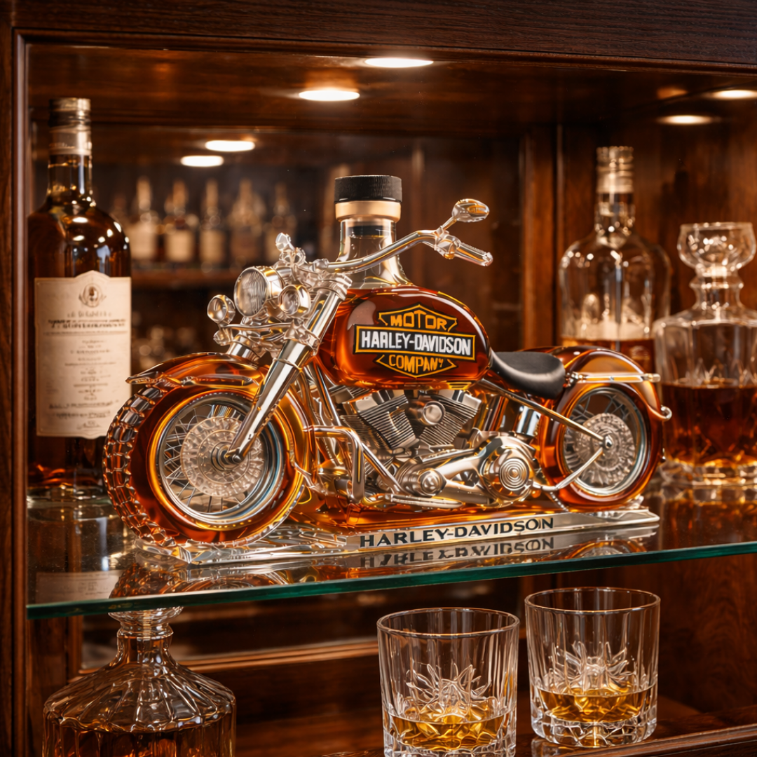 Stylish Whisky Decanter Bottle Gift Set with Motorcycle Design