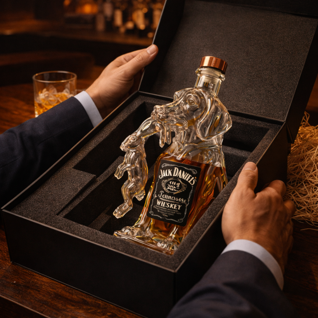 Effortless Whisky Decanter Bottle Gift Set with Dog Design