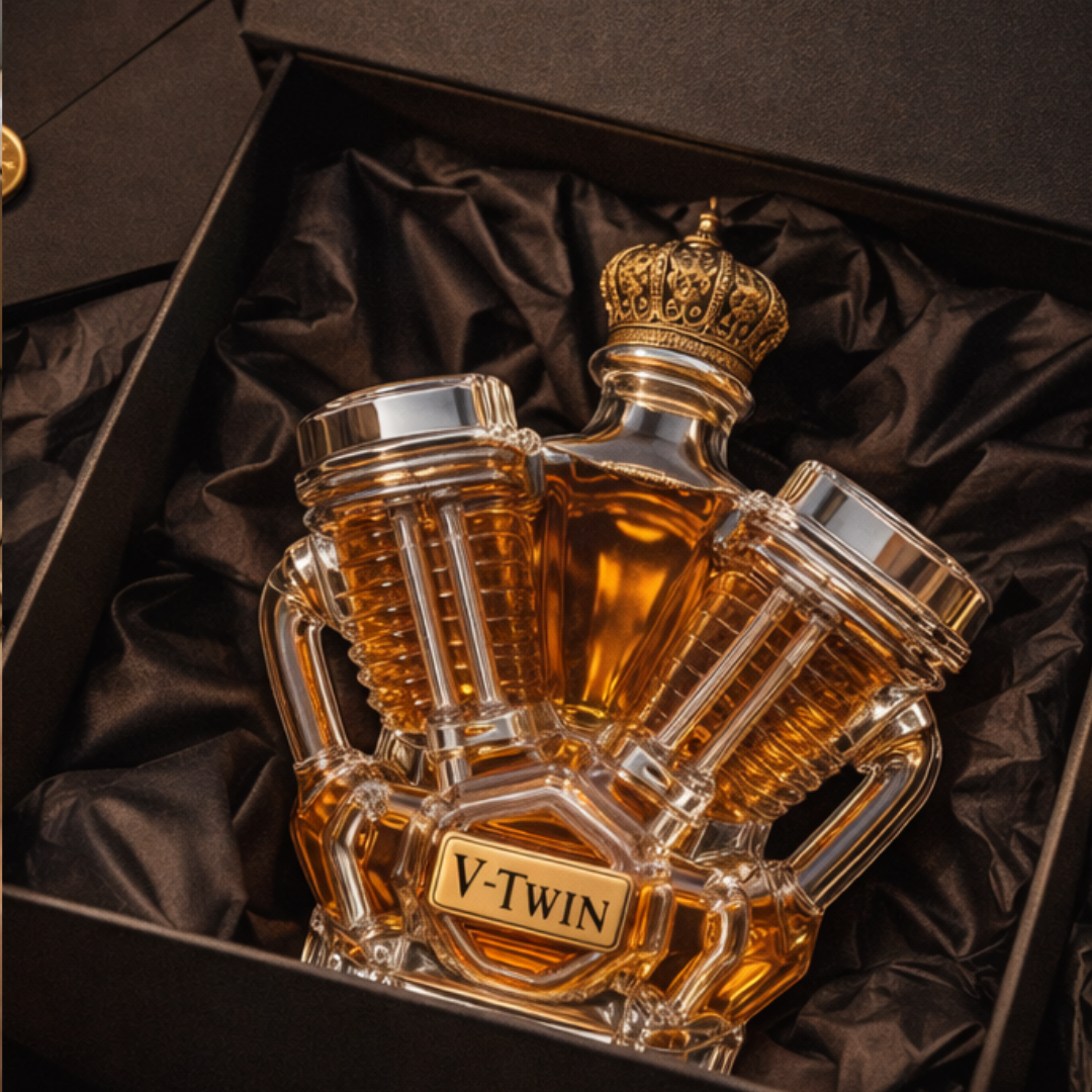 Stylish Whisky Decanter Bottle Gift Set with V Twin Design