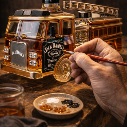 Stylish Whisky Decanter Bottle Gift Set with Firefighter Design