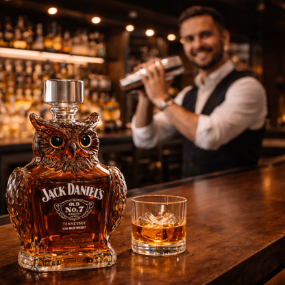 Stylish Whisky Decanter Bottle Gift Set with Owl Design