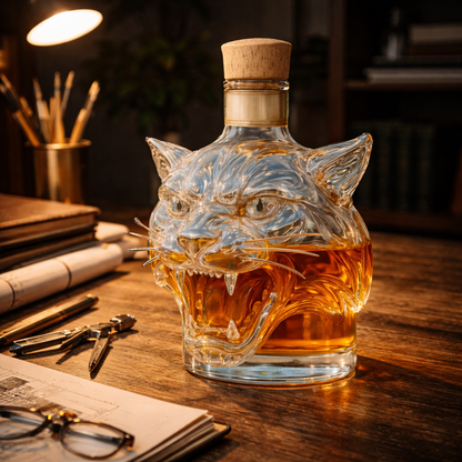 Stylish Whisky Decanter Bottle Gift Set with Tiger Design