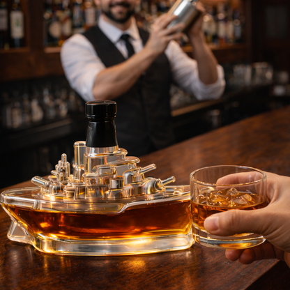 Stylish Whisky Decanter Bottle Gift Set with Marine Ship Design