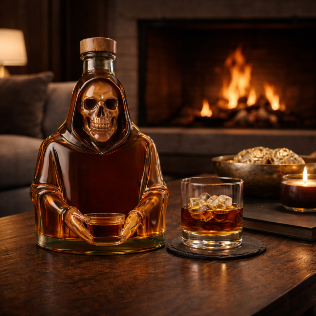 Stylish Whisky Decanter Bottle Gift Set with Death Design