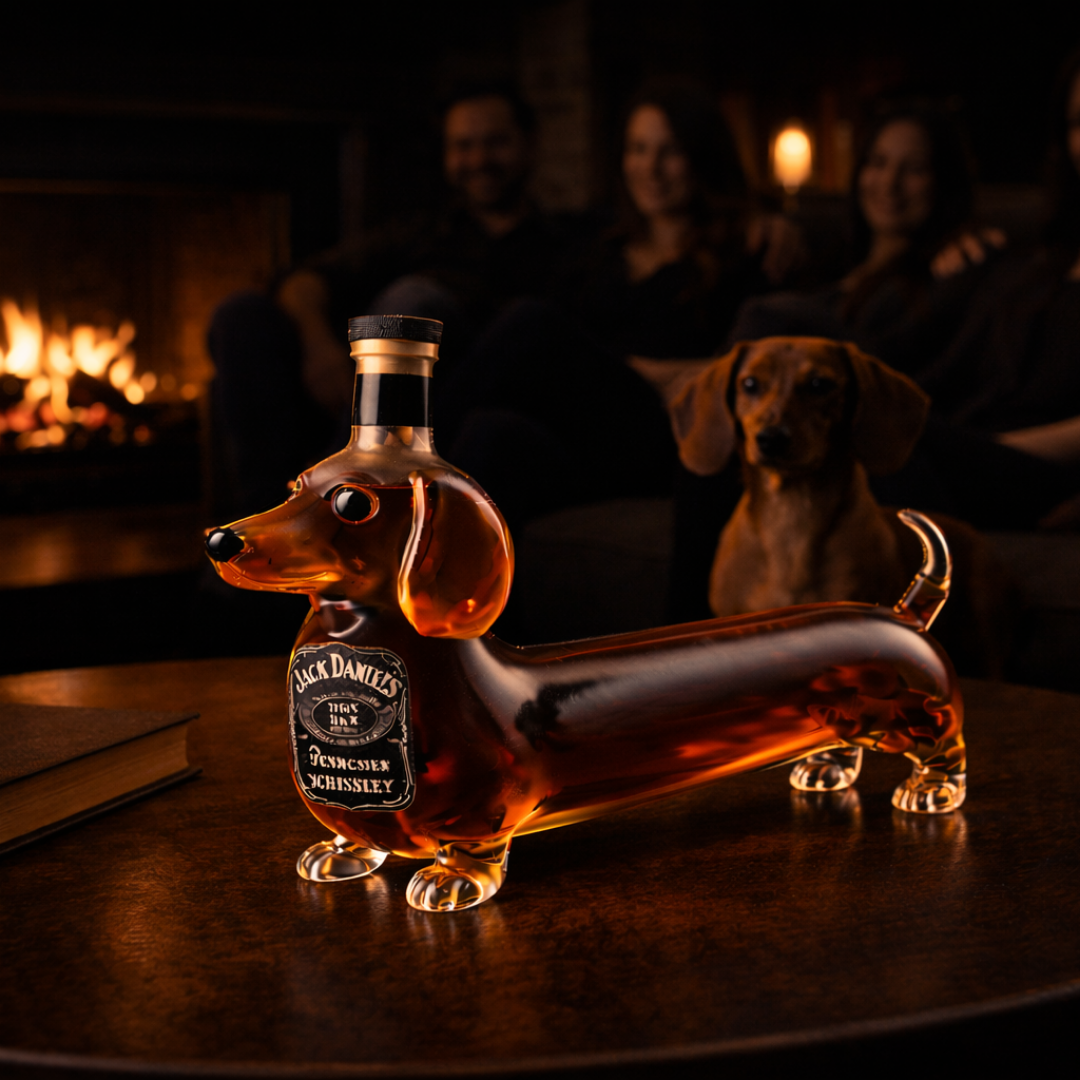 Stylish Whisky Decanter Bottle Gift Set with Dachshund Design