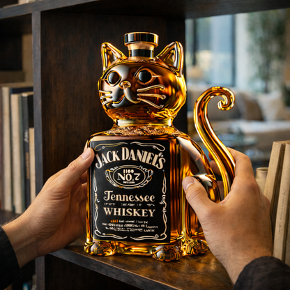 Stylish Whisky Decanter Bottle Gift Set with Cat Design