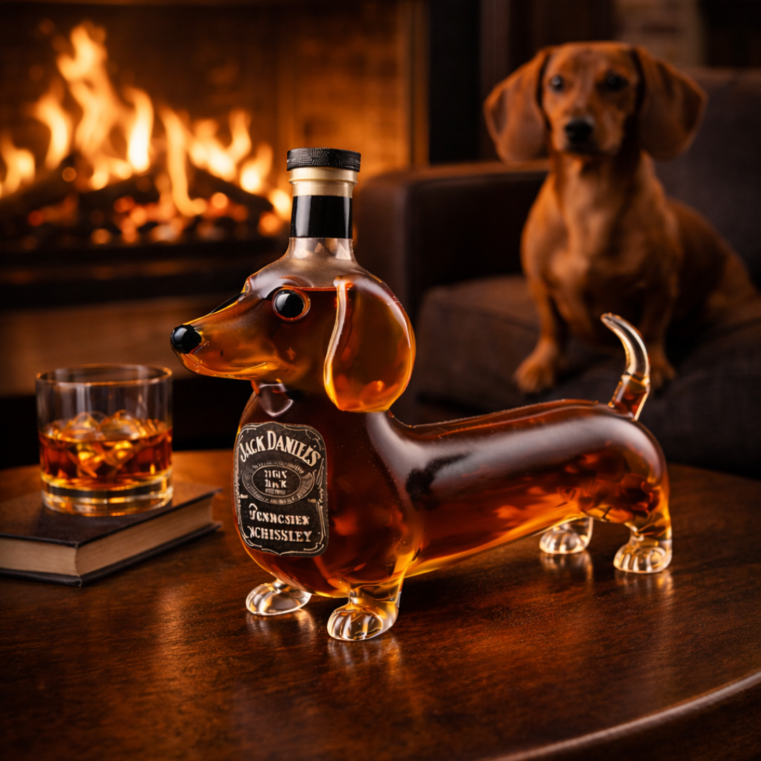 Stylish Whisky Decanter Bottle Gift Set with Dachshund Design