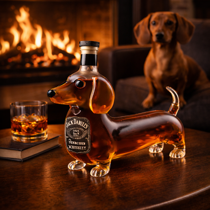 Stylish Whisky Decanter Bottle Gift Set with Dachshund Design